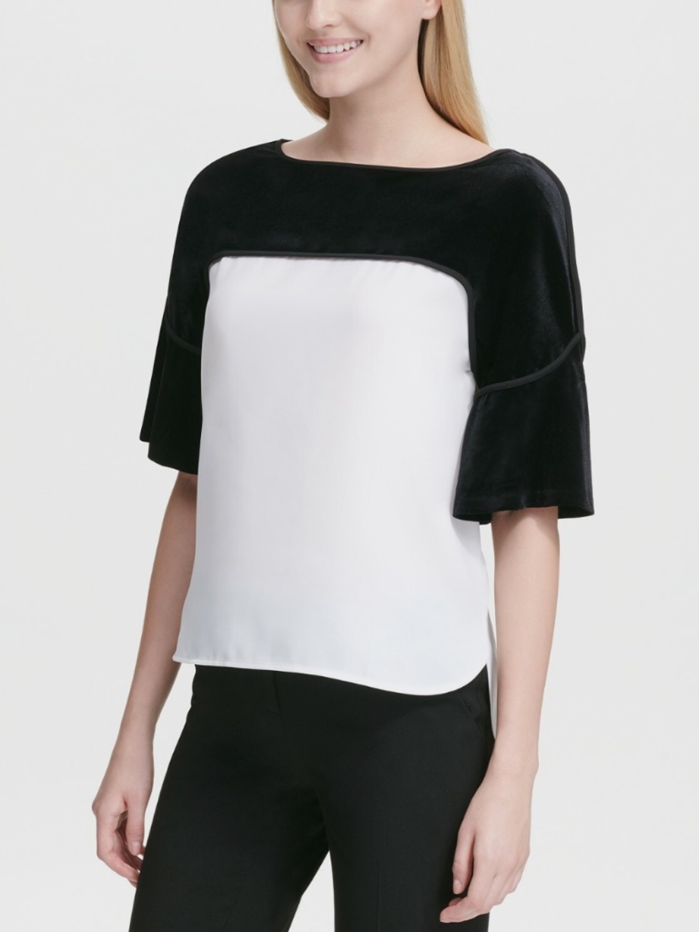 Calvin Klein Colorblock Velvet Detail Top Size M in black and cream/white